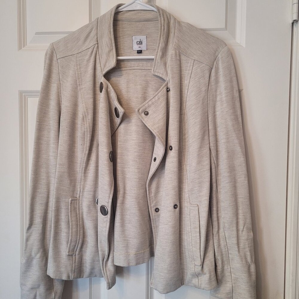 Cabi oatmeal-colored moto style jacket with strand-up collar size S